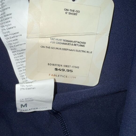 ❌Fabletics On-The-Go PowerHold Deep Navy/Electric Blue Biker Shorts Medium 6”NEW - Picture 7 of 7
